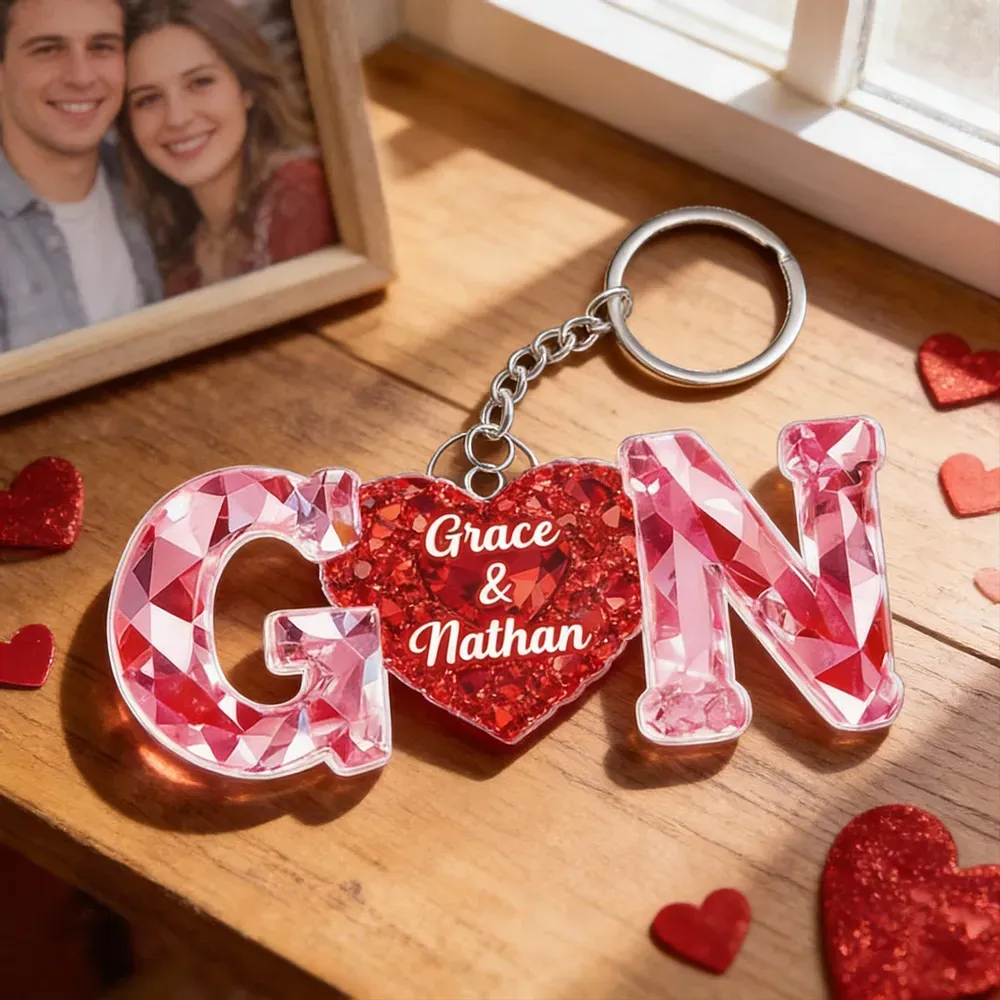 Personalized Acrylic Keychain Couple Love Initial Valentine's Day Gift for her for him