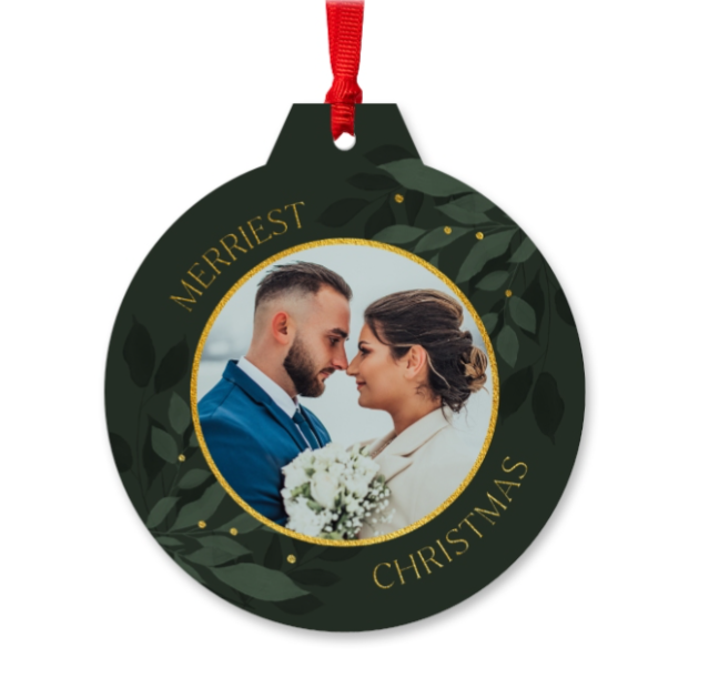 Custom Photo Pendant Christmas Blue Leaf Personalized Christmas Commemorative Gift