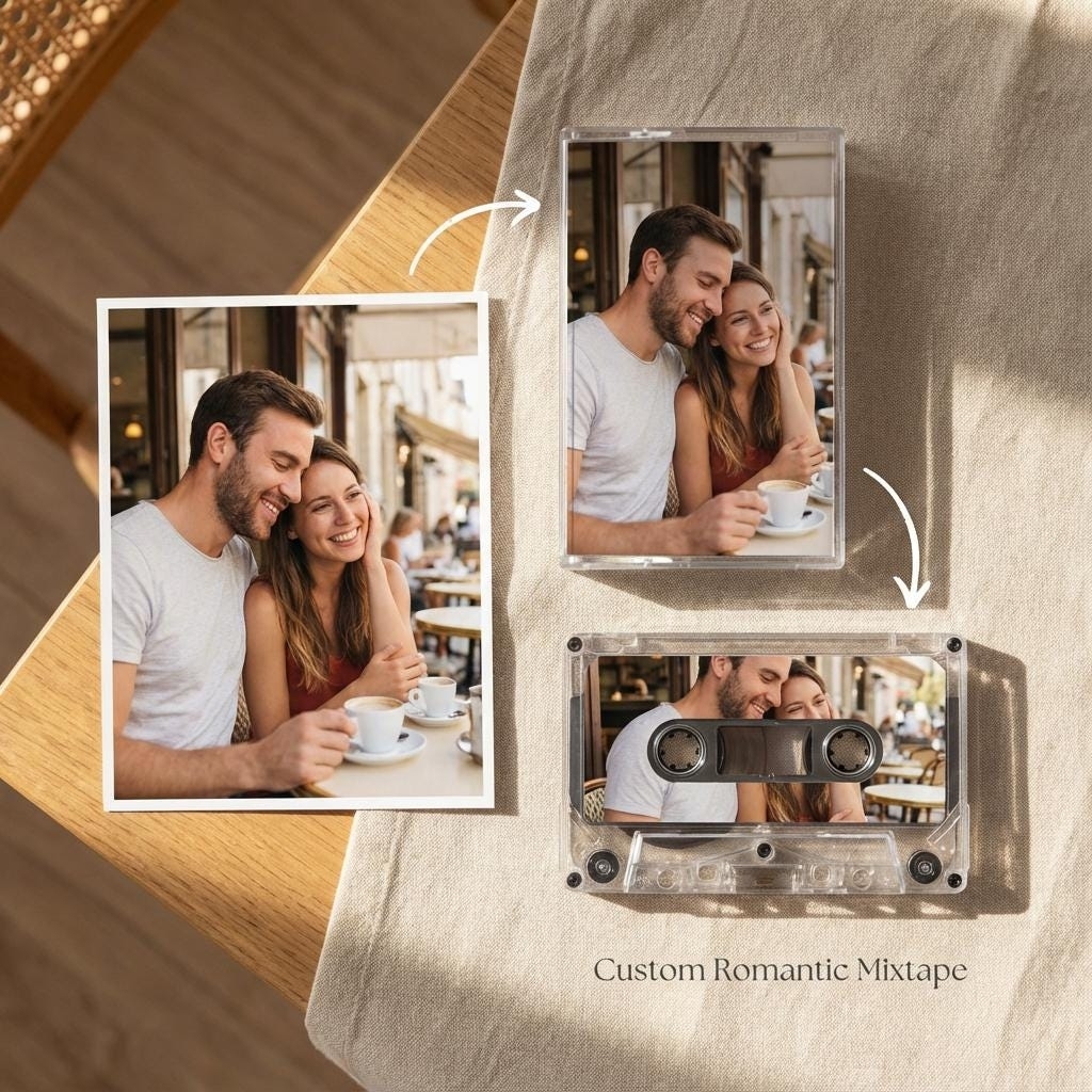 Custom Photo Music Cassette, Personalized Playlist Mixtape, Unique Nostalgic Gift for Anniversaries
