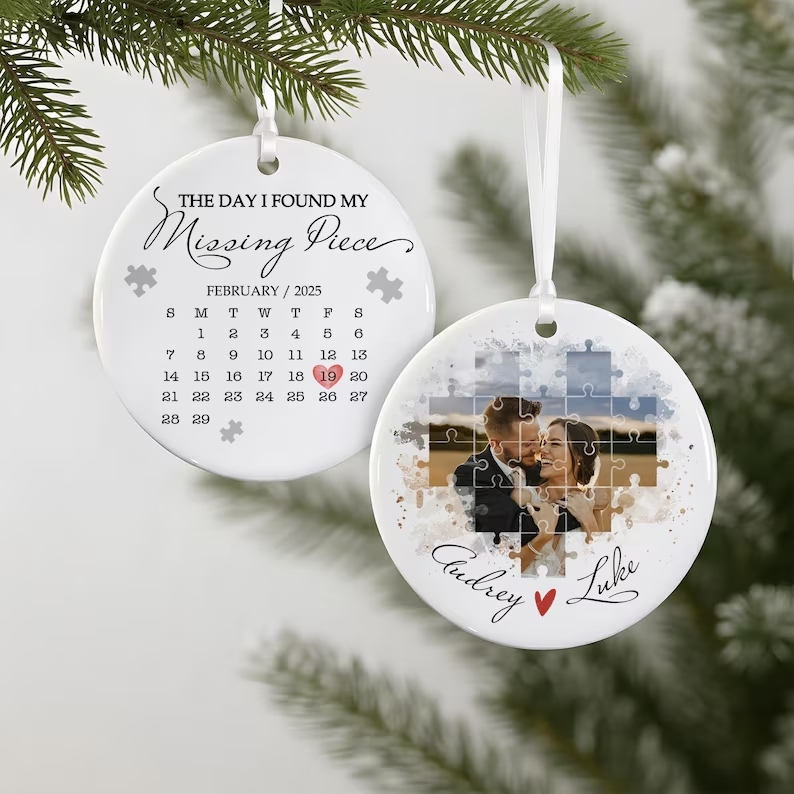 The Day I Found My Missing Piece Ornament, Custom Photo Couple Christmas Ornament, Anniversary Christmas Gift for Newlyweds