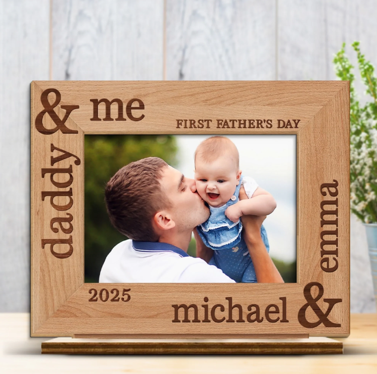 Father's Day Gift Custom Photo Our First Father's Day Together Personalized Wooden Plaque With Flat Stand Gift For First Dad Newborn Baby