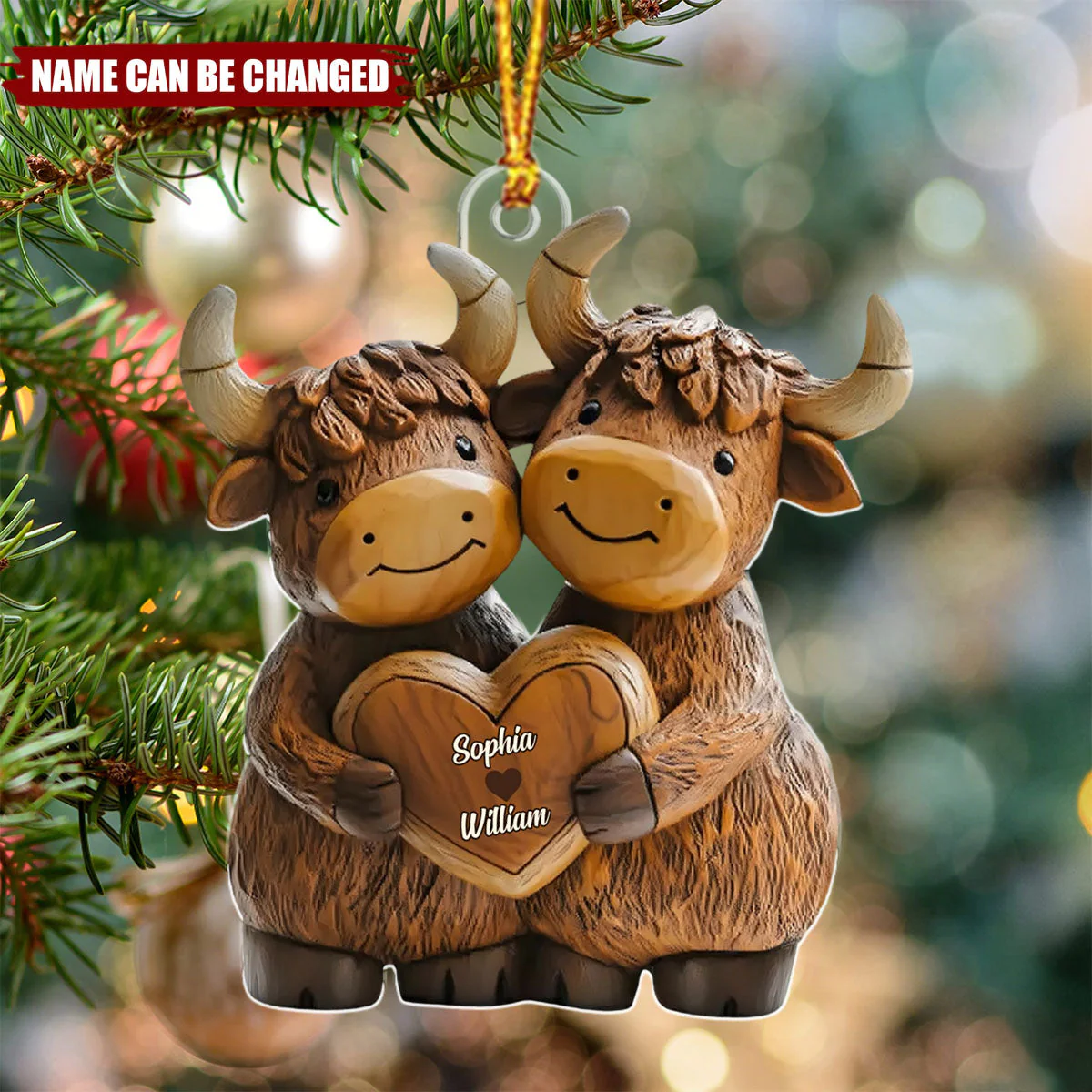 Highland Cowl Couple - Personalized Christmas Acrylic Ornament