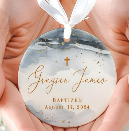 Personalized Porcelain Ornament Baptism Gift for Boy Custom Christening Gift Christmas Ornament