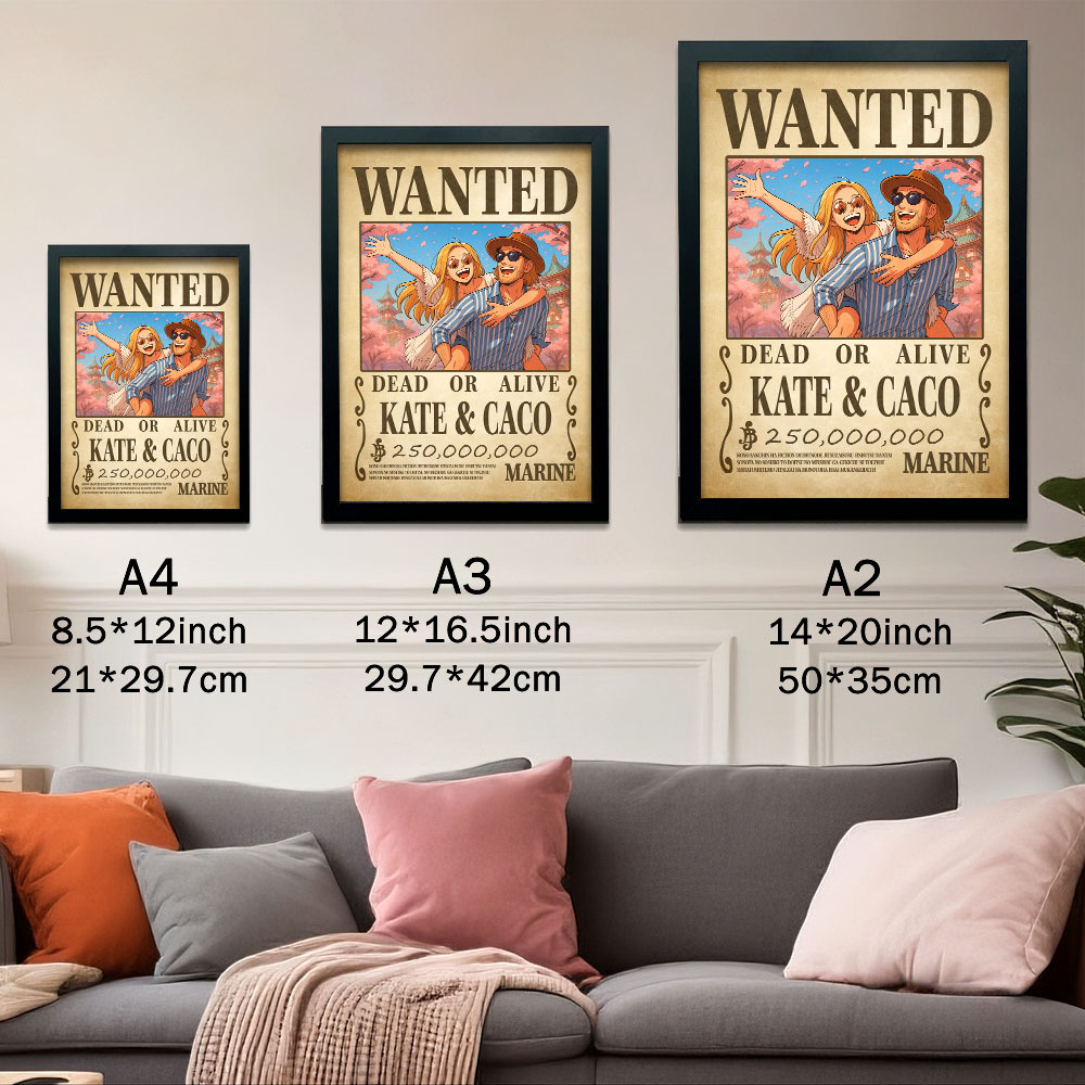 Custom Anime Bounty Couple Portrait Personalized Anime Style Wanted Poster Portrait Unique Captains' Couple Portrait