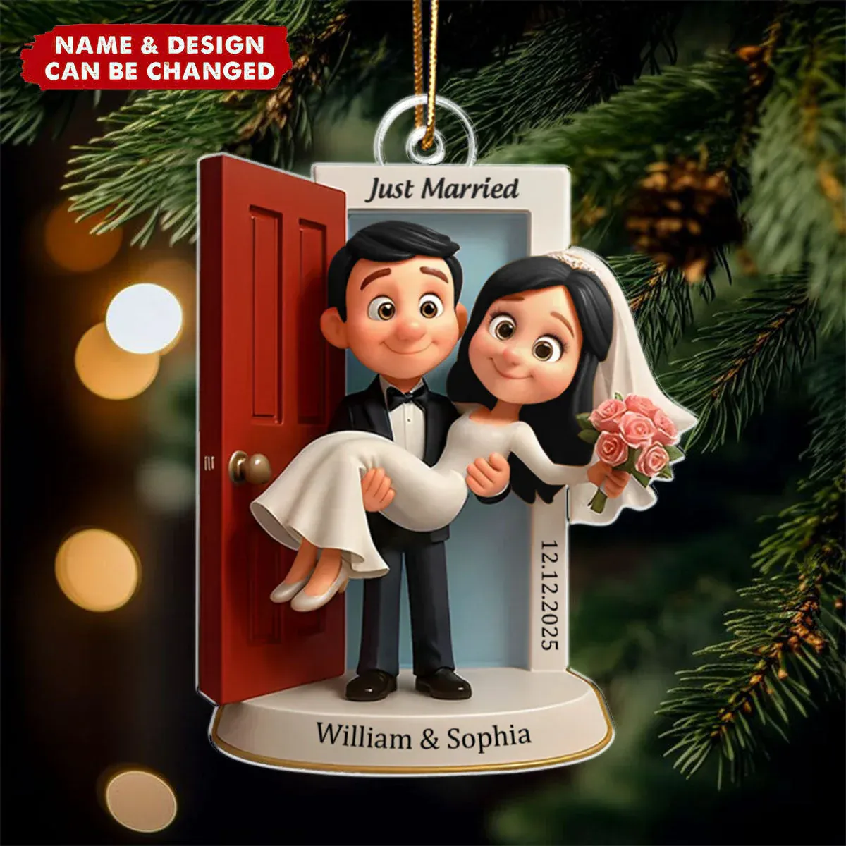 Personalized Our First Christmas Married Ornament - Custom Wedding Couple Threshold - MySpotifyGlass