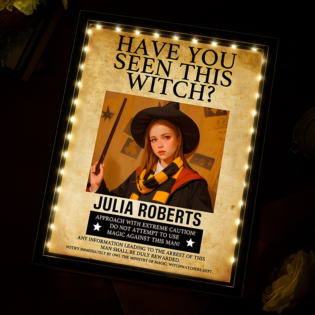 Custom "Have You Seen This Wizard?" Wanted Mirror Lamp �C Personalized Name & House Styles
