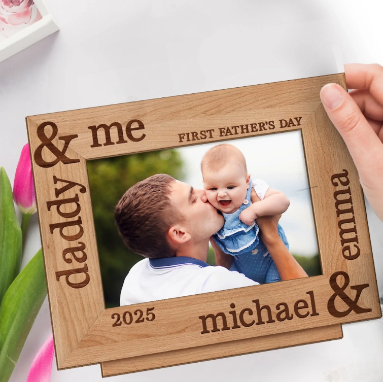 Father's Day Gift Custom Photo Our First Father's Day Together Personalized Wooden Plaque With Flat Stand Gift For First Dad Newborn Baby