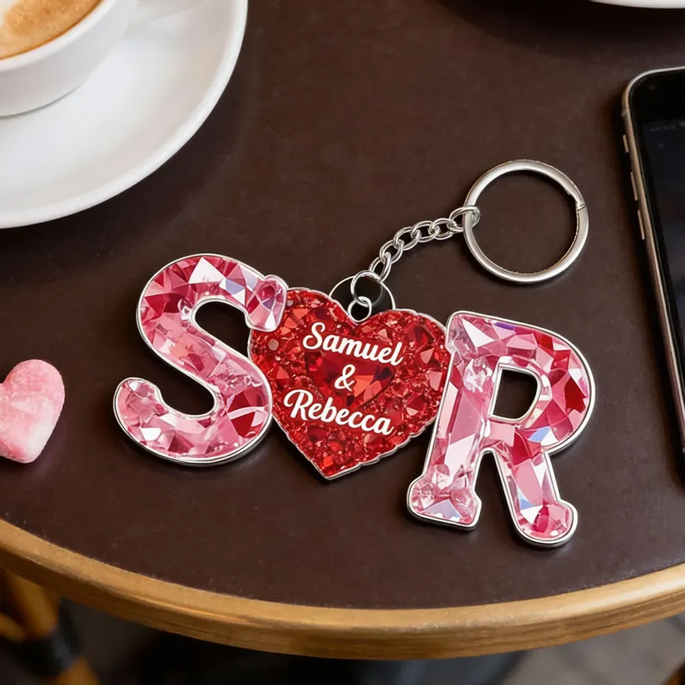 Personalized Acrylic Keychain Couple Love Initial Valentine's Day Gift for her for him
