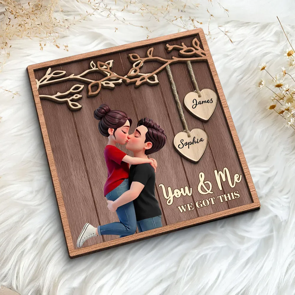 Personalized Wooden Plaque-Couple Hugging Kissing Under Eternal Tree Of Love