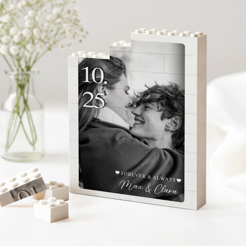 Custom Photo Brick Puzzle Frame – Build Your Love, A Romantic Couple G