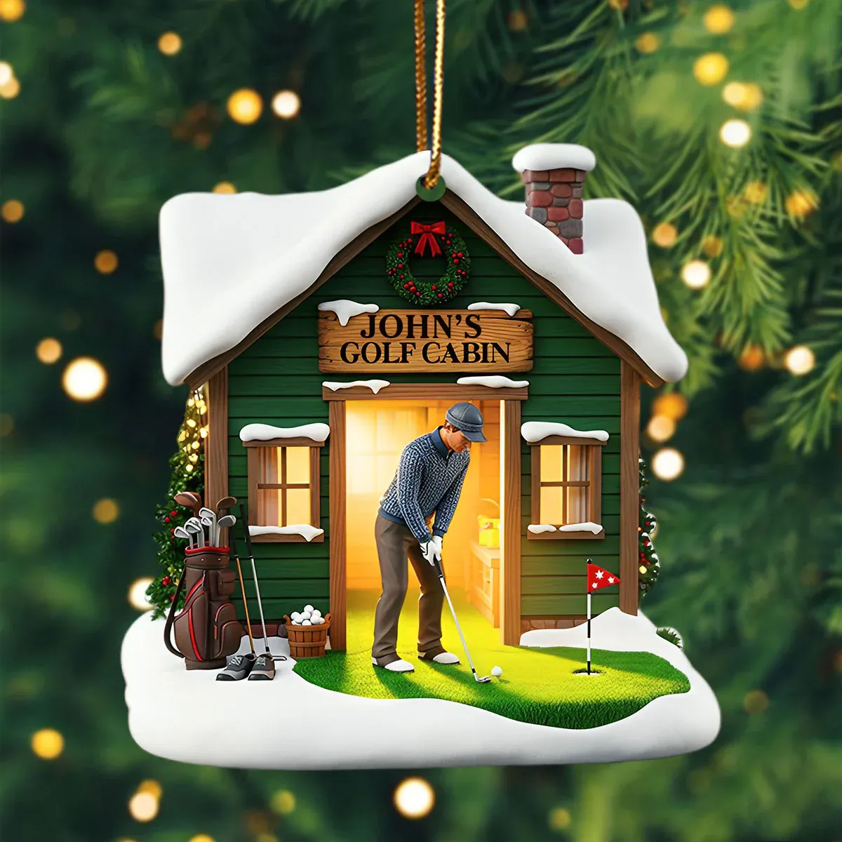Golf Cabin Christmas Ornament - Personalized Gift For Golfers - MySpotifyGlass