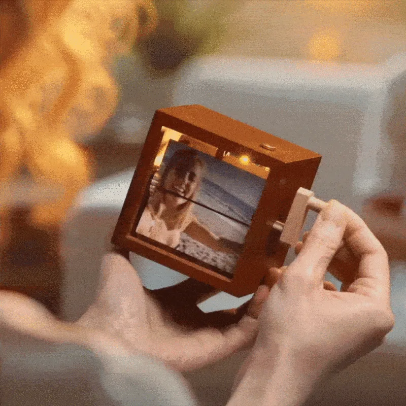 Custom Flip Book Frame Animation Machine Mechanical Hand-cranked Photo Album with Light Black Walnut Baby Photo Cube Frame Creative Gift