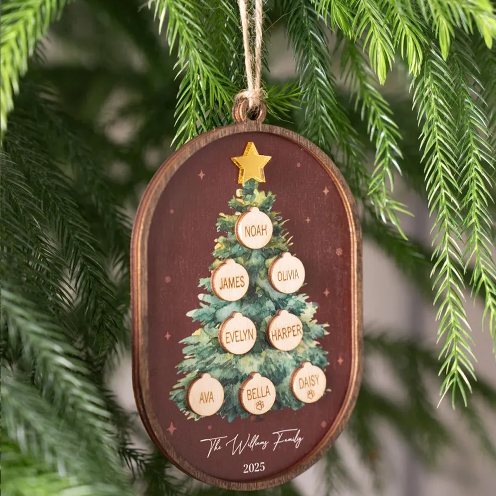 Family Christmas Ornament - 2025 Personalized 3D Ornament With Names - Christmas Tree Ornament