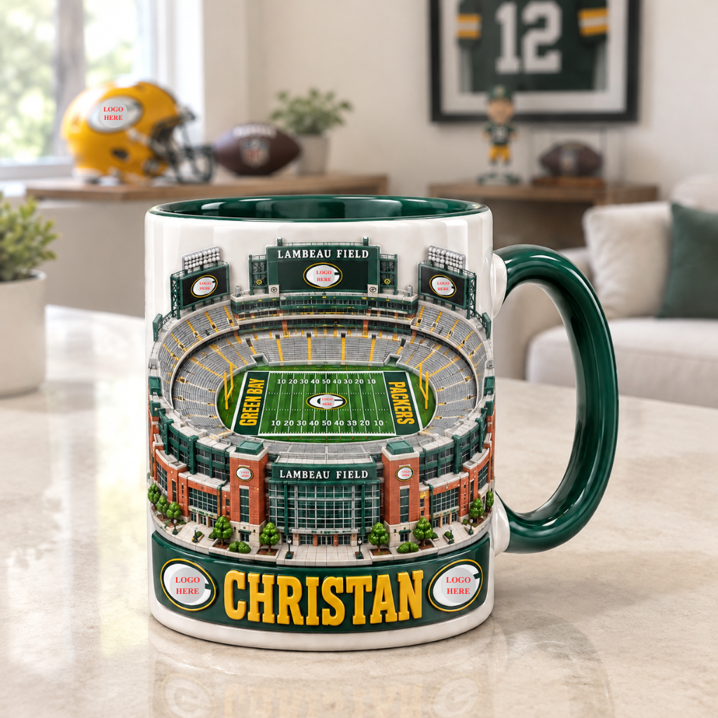 Custom Football Stadium Mug With Name, Personalized American Football Coffee Cup 2D Look 3D Pop, Stadium Design Drinkware Gift for Football Fans - 