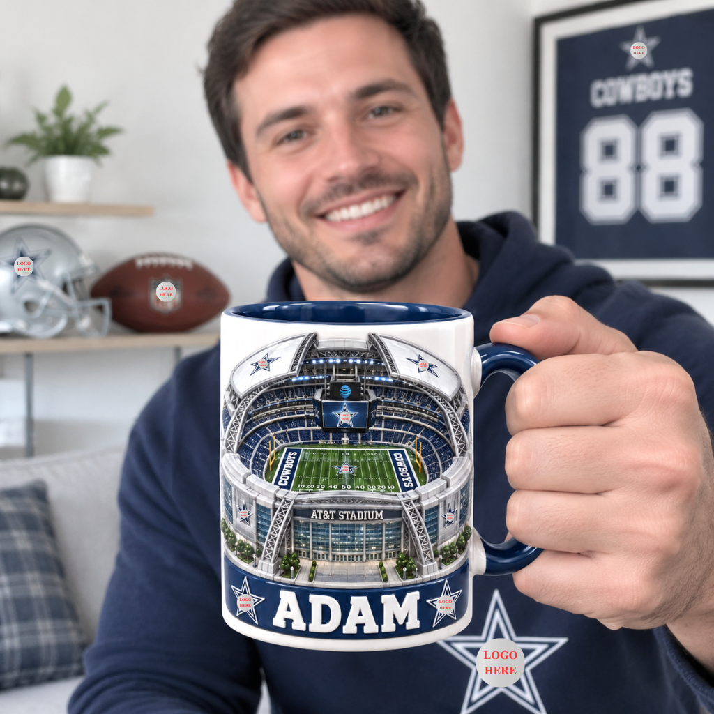 Custom Football Stadium Mug With Name, Personalized American Football Coffee Cup 2D Look 3D Pop, Stadium Design Drinkware Gift for Football Fans - 