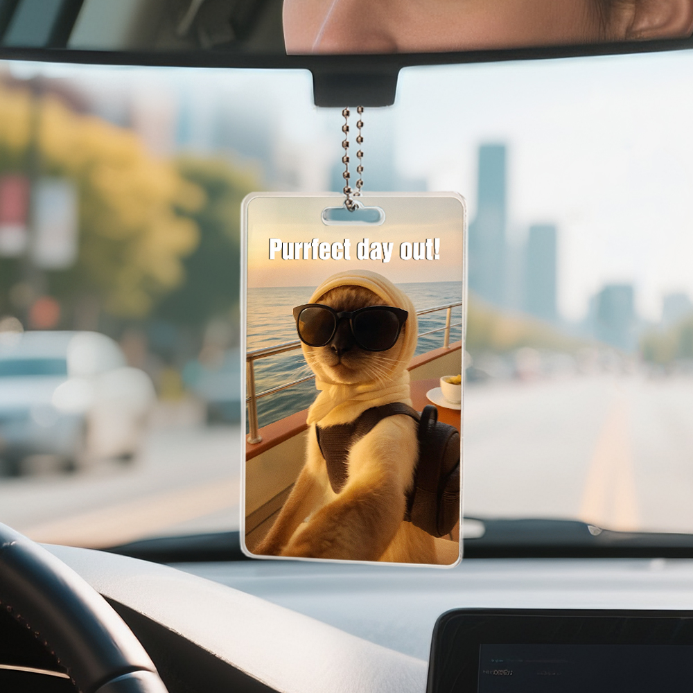 Super Cute Custom Cat Selfie Funny Photo Acrylic Car Hanger Rearview Mirror Ornament