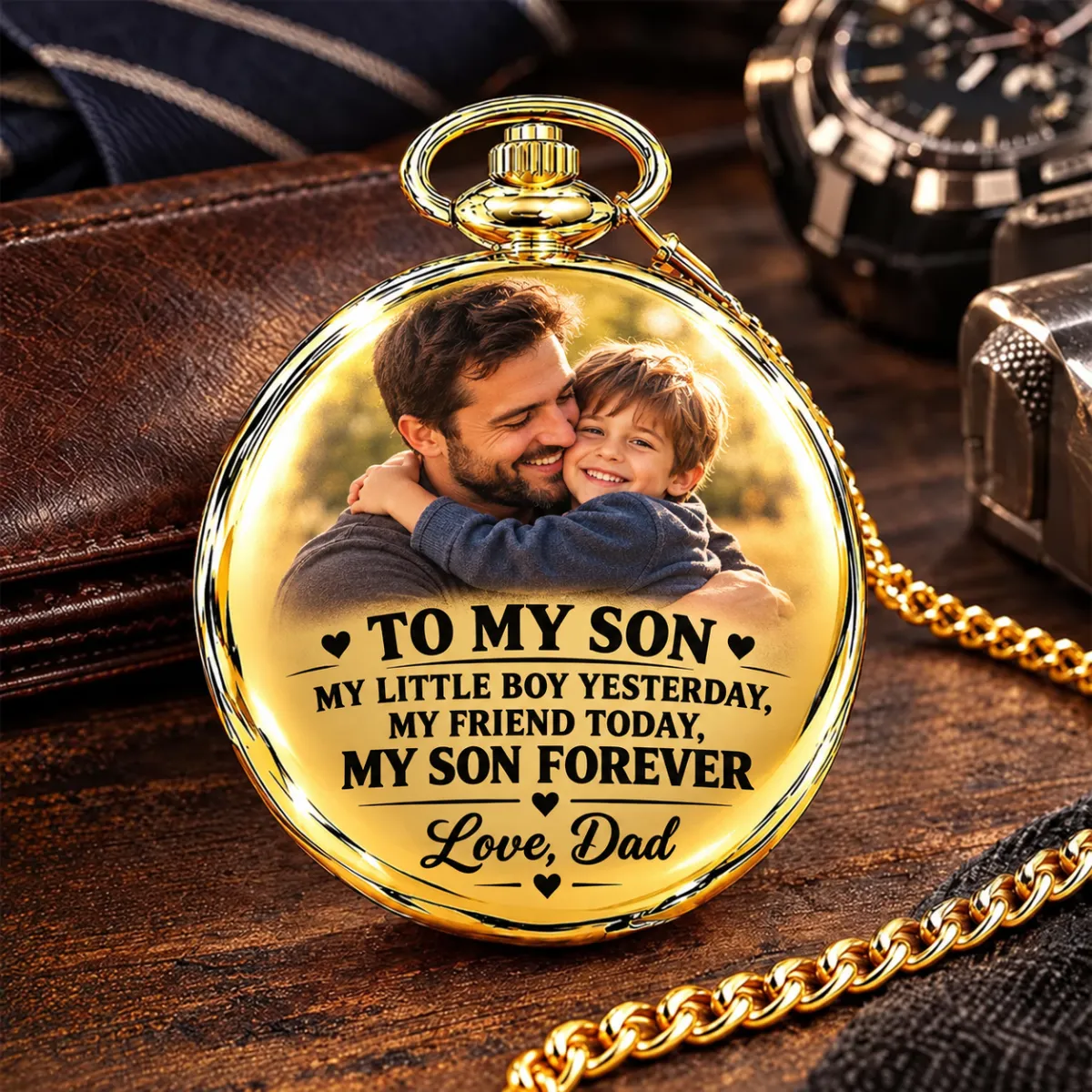 To My Son - Personalized Photo Custom Print Pocket Watch Gift from Dad and Mom