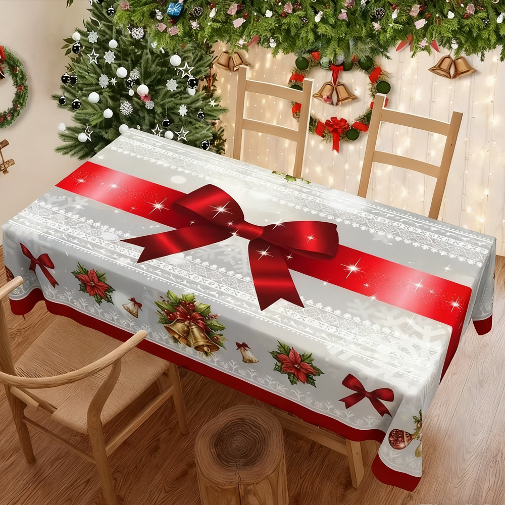 Christmas New Arrival Tablecloth, Digital Printed Festive Dining Table Cover, Holiday Home Decoration - 