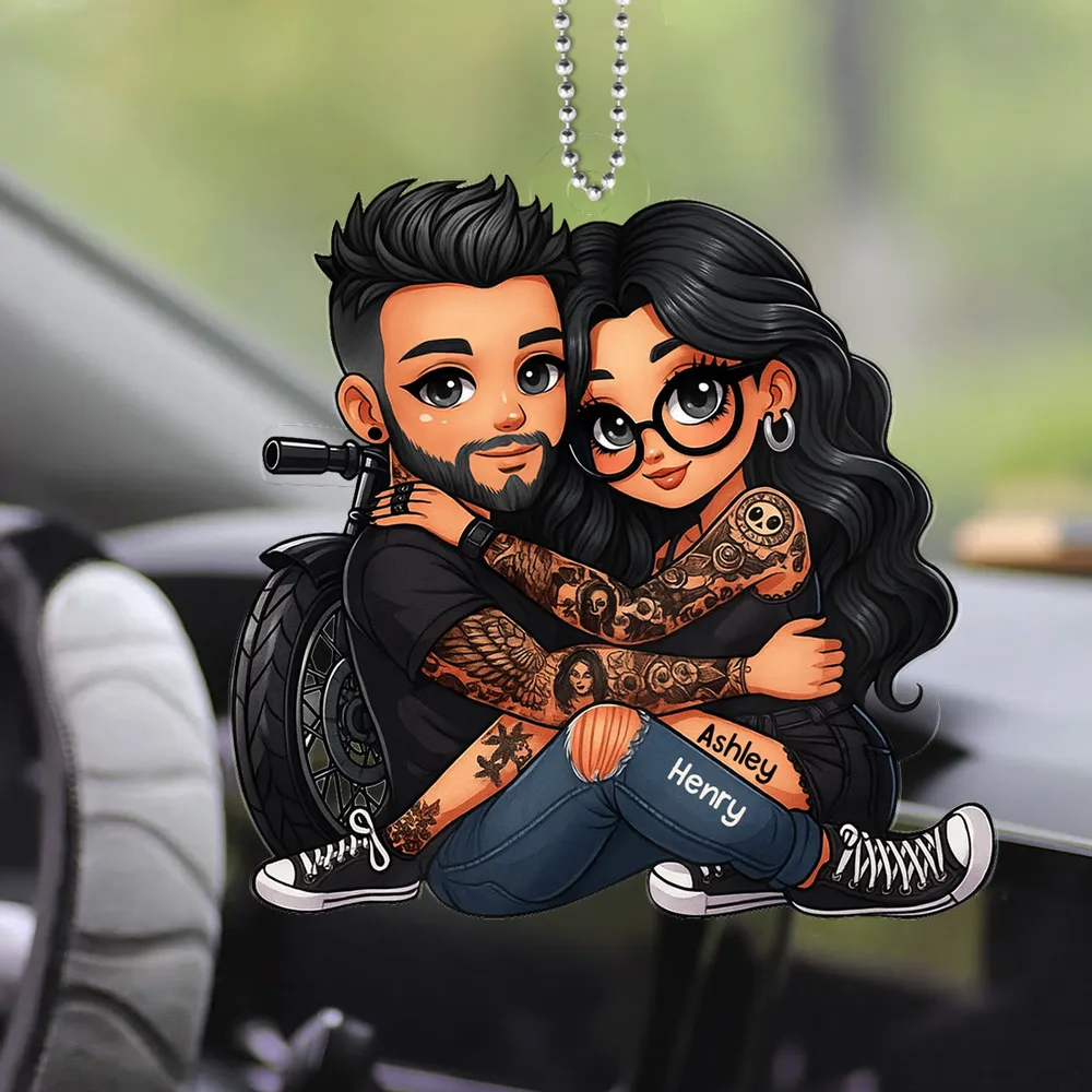 Ride Together Biker Couple Acrylic Car Hanger – Personalized Gift for Motorcycle Lovers