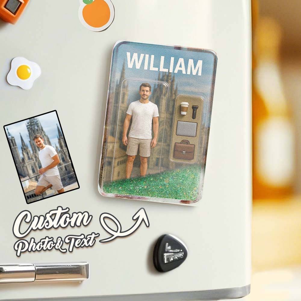 Custom 3D Effect Action Figure Pack Packaging Toy Box Style Art Gift Personalized Quicksand Fridge Magnet Gift for Father