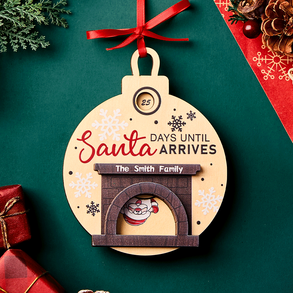 Personalized Christmas Santa in Fireplace Countdown Ornament Days Till Christmas Ornament -
