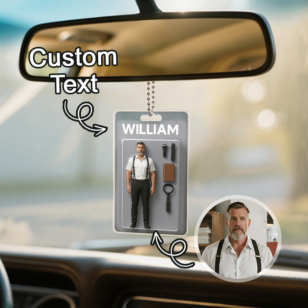 Fully Body Customizable 3D Effect Action Figure Pack Packaging Toy Box Style Art Gift Personalized Acrylic Car Hanger Gift for Dad for Fishing Man