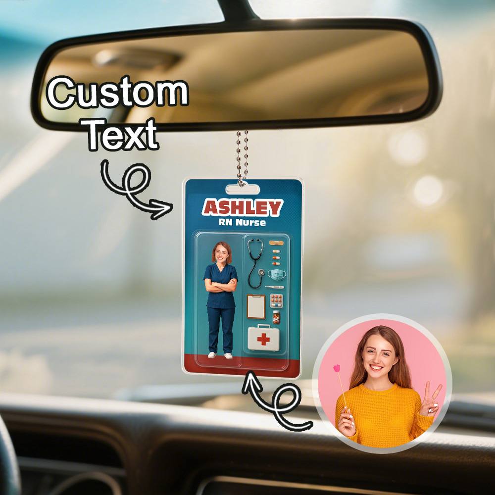 Custom 3D Effect Action Figure Pack Packaging Toy Box Style Art Gift Personalized Acrylic Car Hanger Gift for Nurse