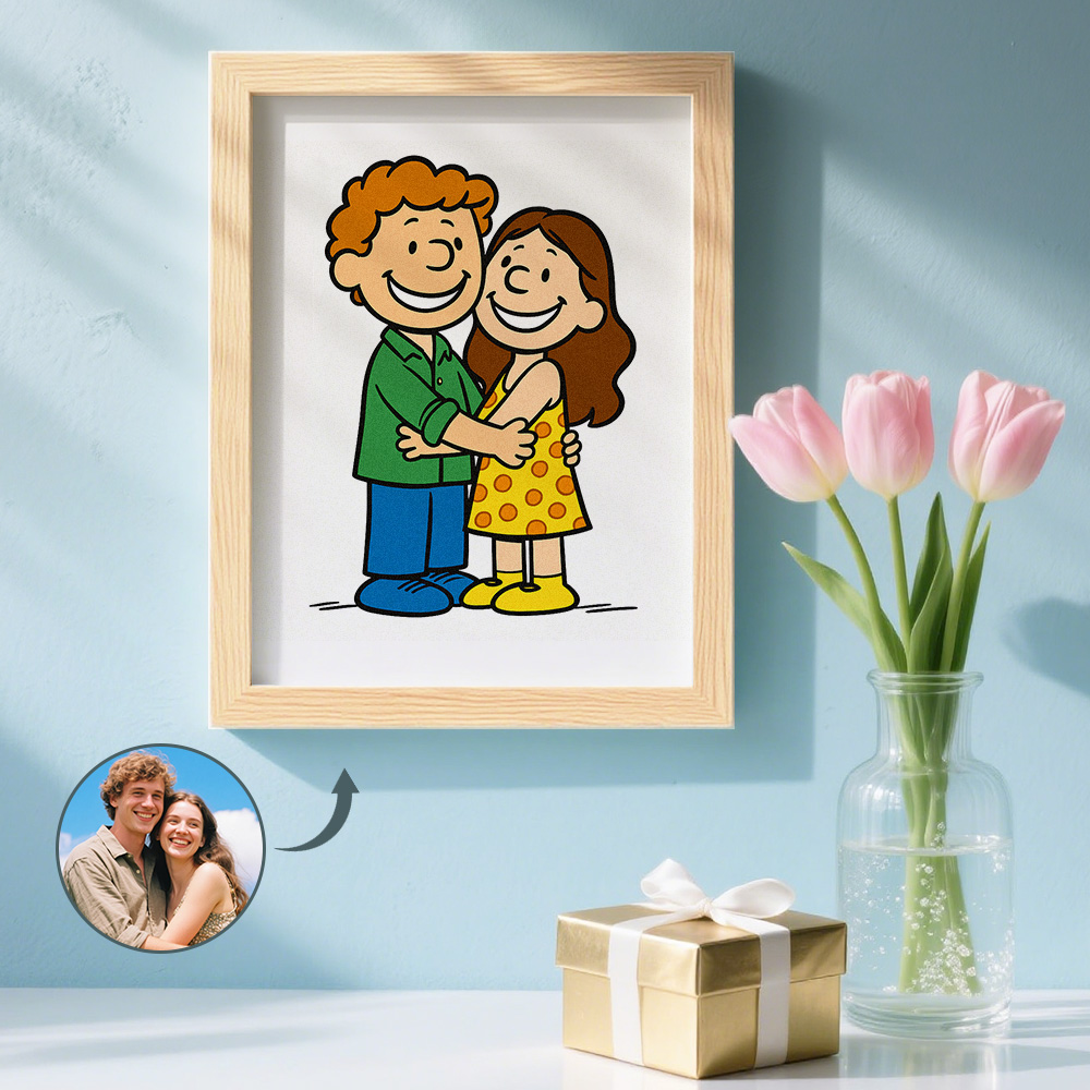 Custom Peanuts Style Portrait From Photo Custom Cartoon Couple or Family Frame