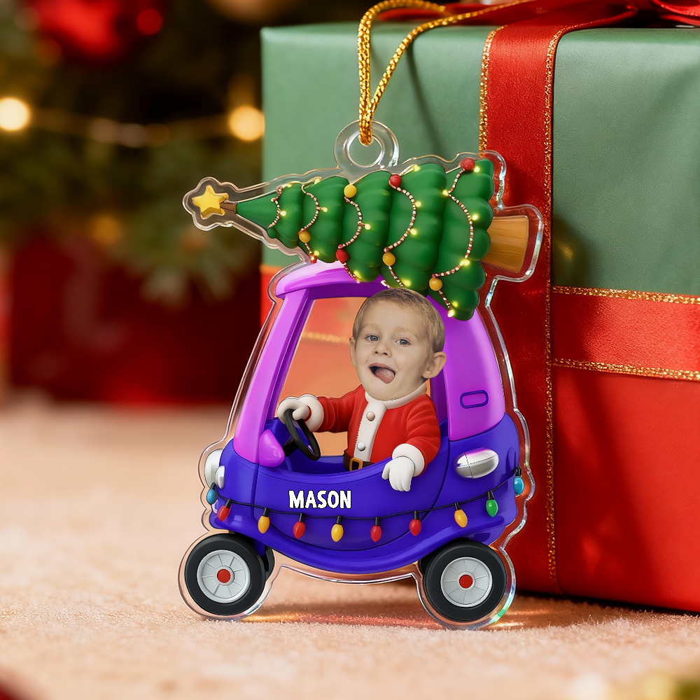 Custom Kid Face Christmas Car Ornament, Personalized Holiday Tree Decoration, Cute Toddler Photo Gift for Christmas