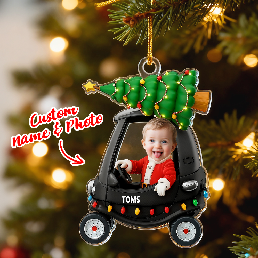 Custom Kid Face Christmas Car Ornament, Personalized Holiday Tree Decoration, Cute Toddler Photo Gift for Christmas