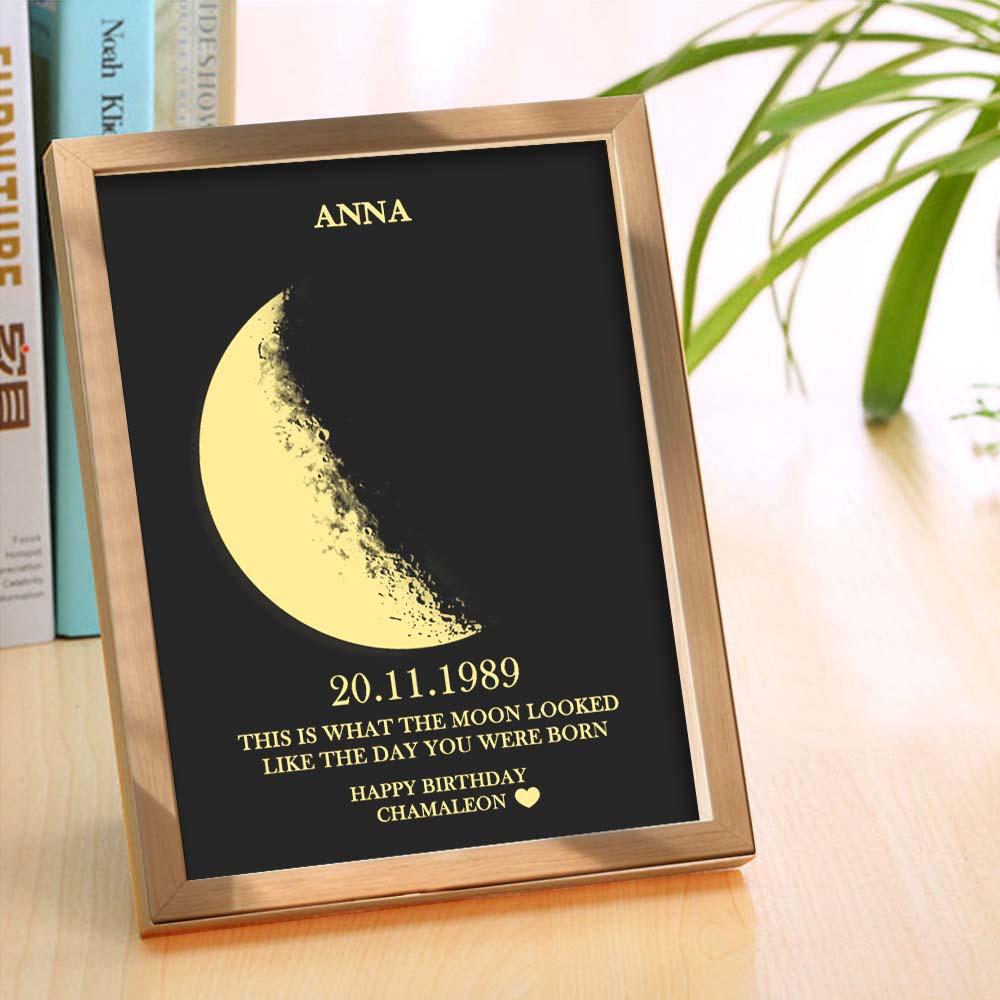 Custom Moon Phase and Names Wooden Frame with Your Text Custom Birthday Art Frame Best Gift for Kids and Friends
