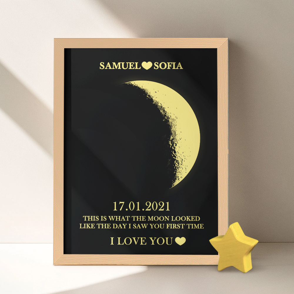 Custom Moon Phase and Names Wooden Frame with Your Text Custom Couple Art Frame Best Valentine's Day Gift