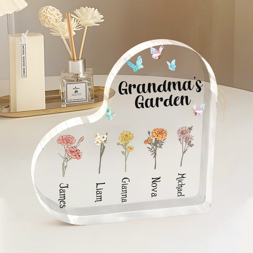 Custom Heart Shaped Acrylic Signs 1-6 Personalized Names Grandma's Garden Mother's Day Gift