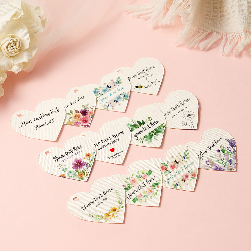 Bulk Plantable Heart Shapes Personalized Text Thankyou Wedding Favour Seed Paper Heart Gift Labels