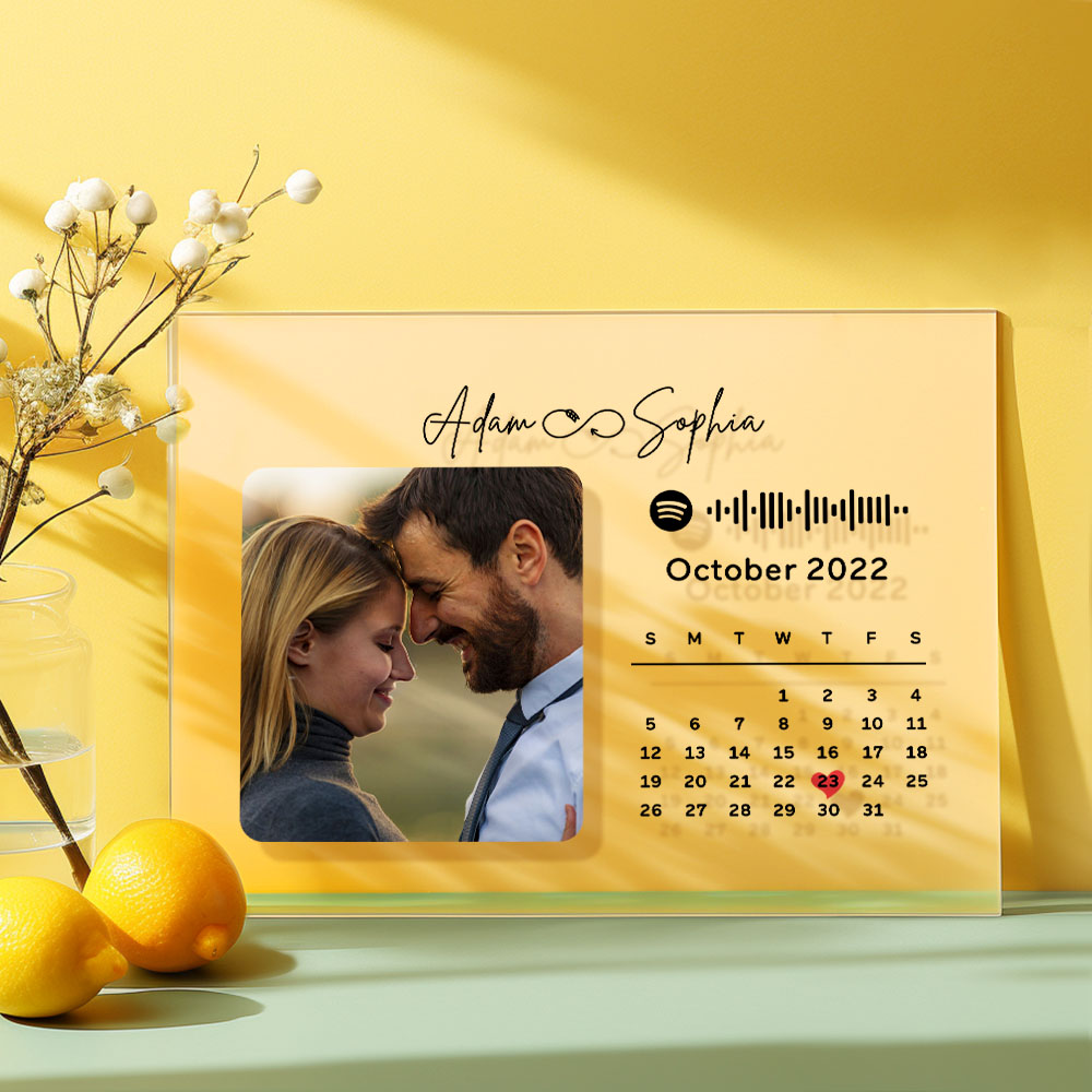 Custom Photo Anniversary Calendar Plaque Acrylic Spotify Song Decor Gift For Couples