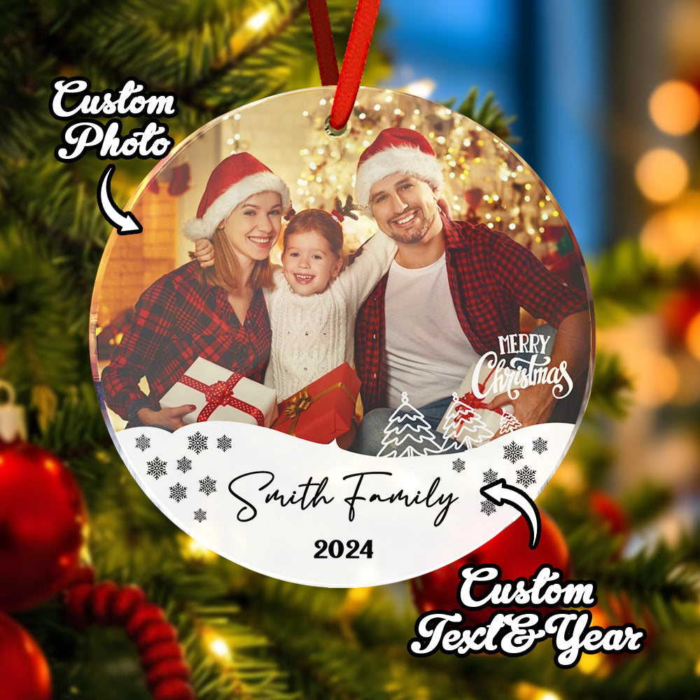 Personalized Photo Christmas Ornament with Family Name Christmas Ornament Gifts for Family -