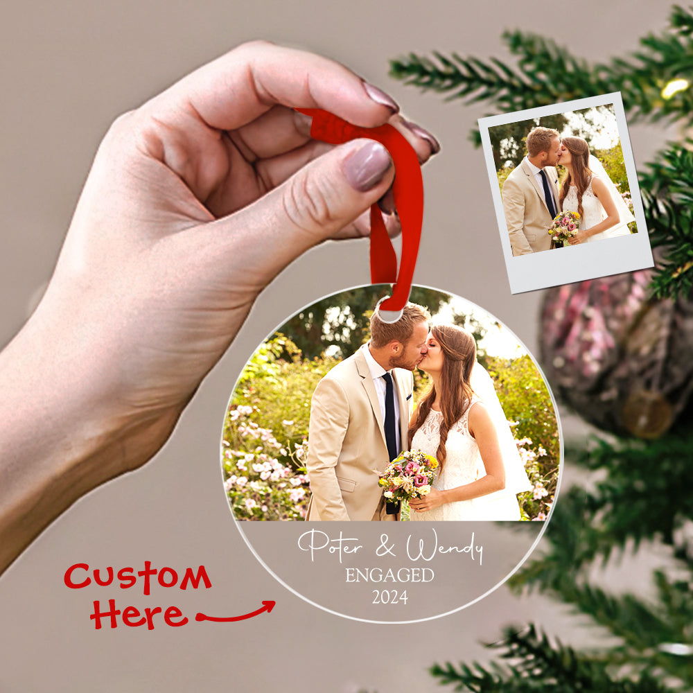 Personalized Engagement Ornament with Photo Christmas Ornament Gift for Couples -