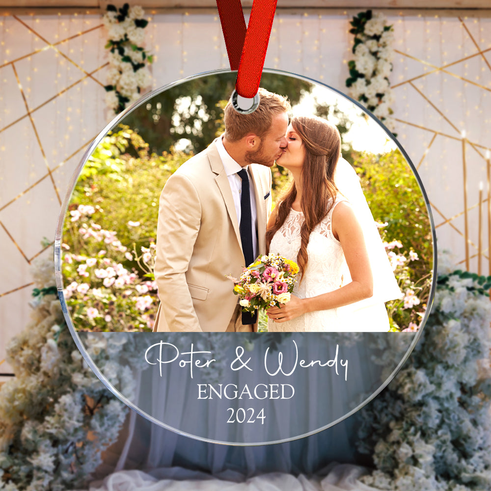 Personalized Engagement Ornament with Photo Christmas Ornament Gift for Couples -