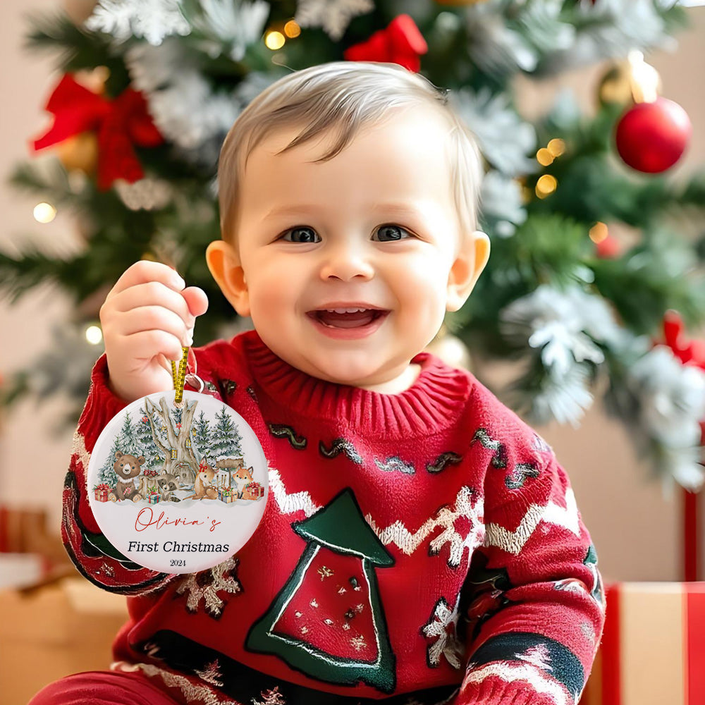 Personalized Cute Animal Ceramic Ornament with Name Baby's First Christmas Ornament Gift -