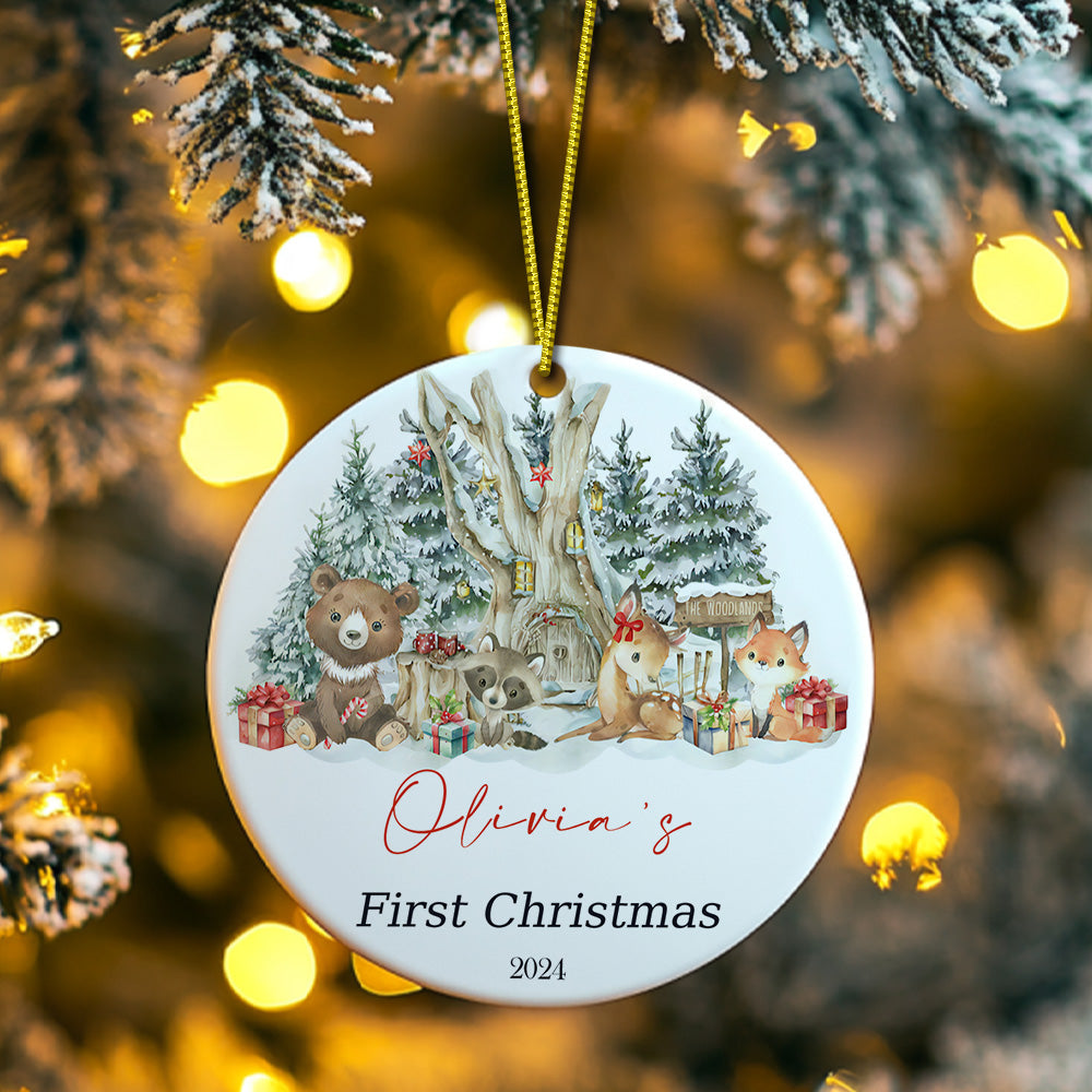 Personalized Cute Animal Ceramic Ornament with Name Baby's First Christmas Ornament Gift -