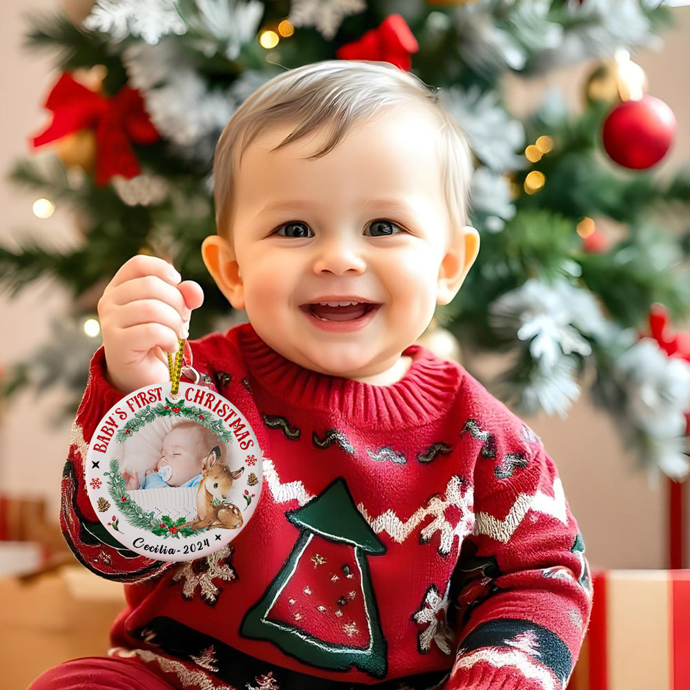 Personalized Baby's First Christmas Ornament with Photo Deer Christmas Ornament Gift for Kid -
