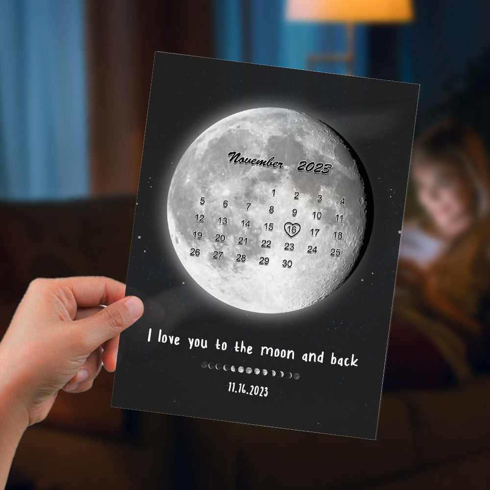 Custom Moon Phase Plaque Decor With Photo/Calendar Anniversary Gift For Couple
