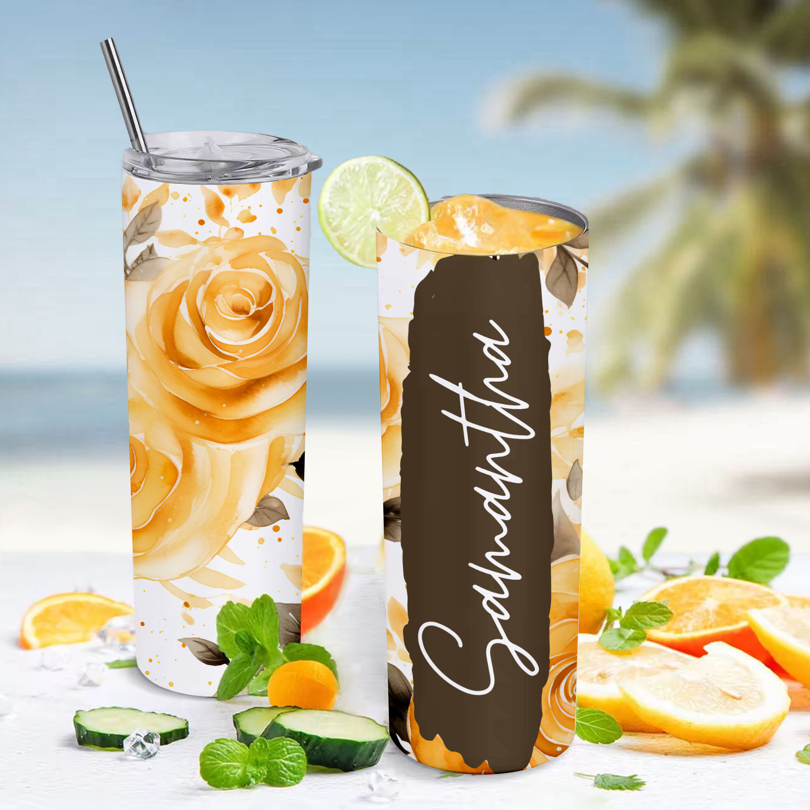 Personalized Name Floral Tumbler Skinny Sublimation Seamless Gift
