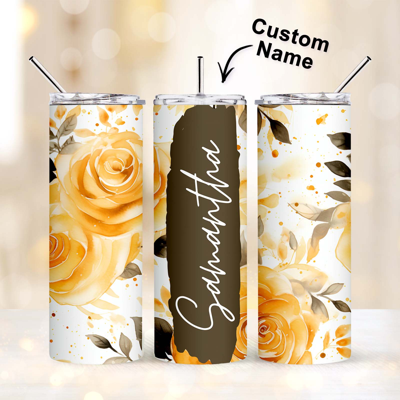 Personalized Name Floral Tumbler Skinny Sublimation Seamless Gift