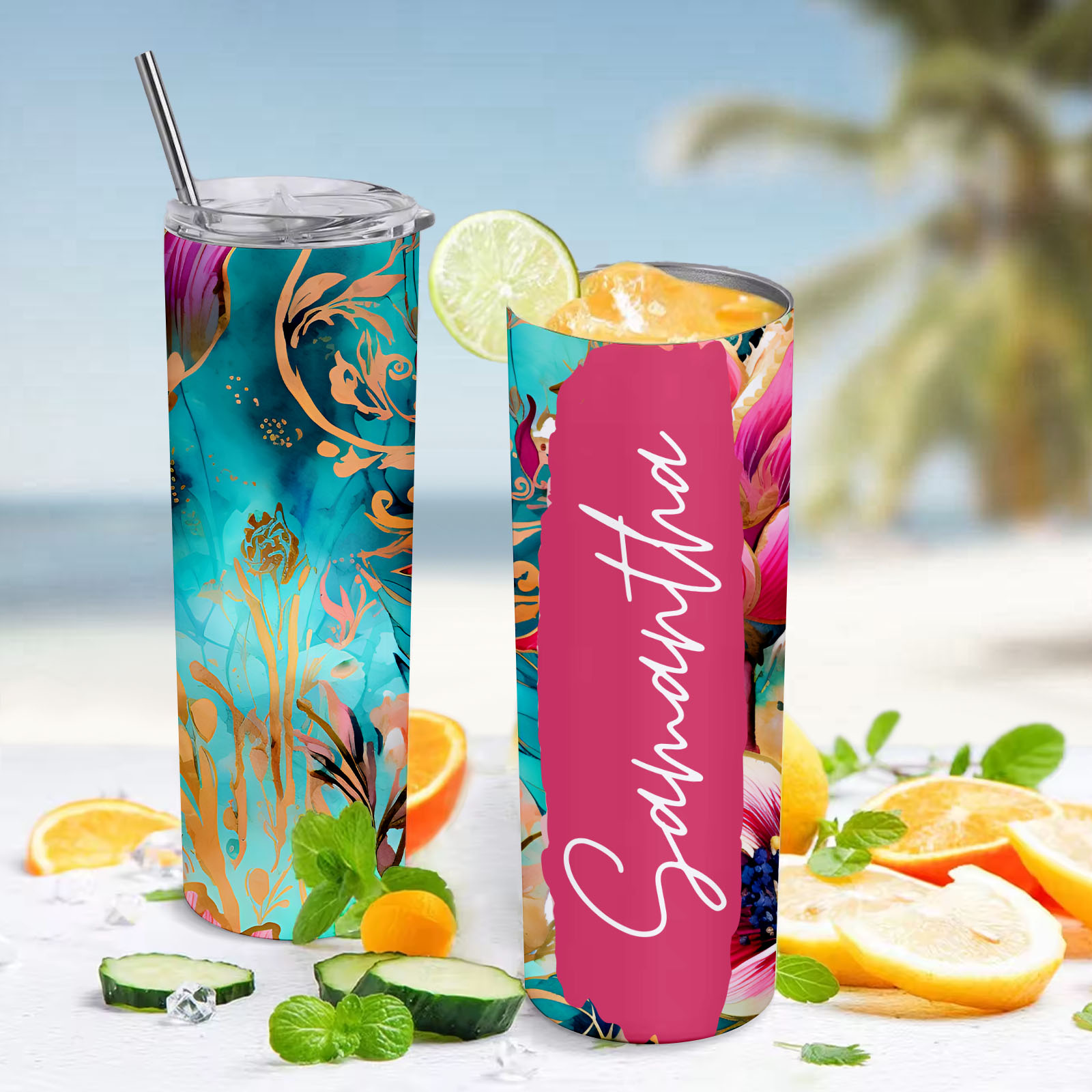 Summer Gift Name Floral Tumbler Skinny Sublimation Seamless Gift