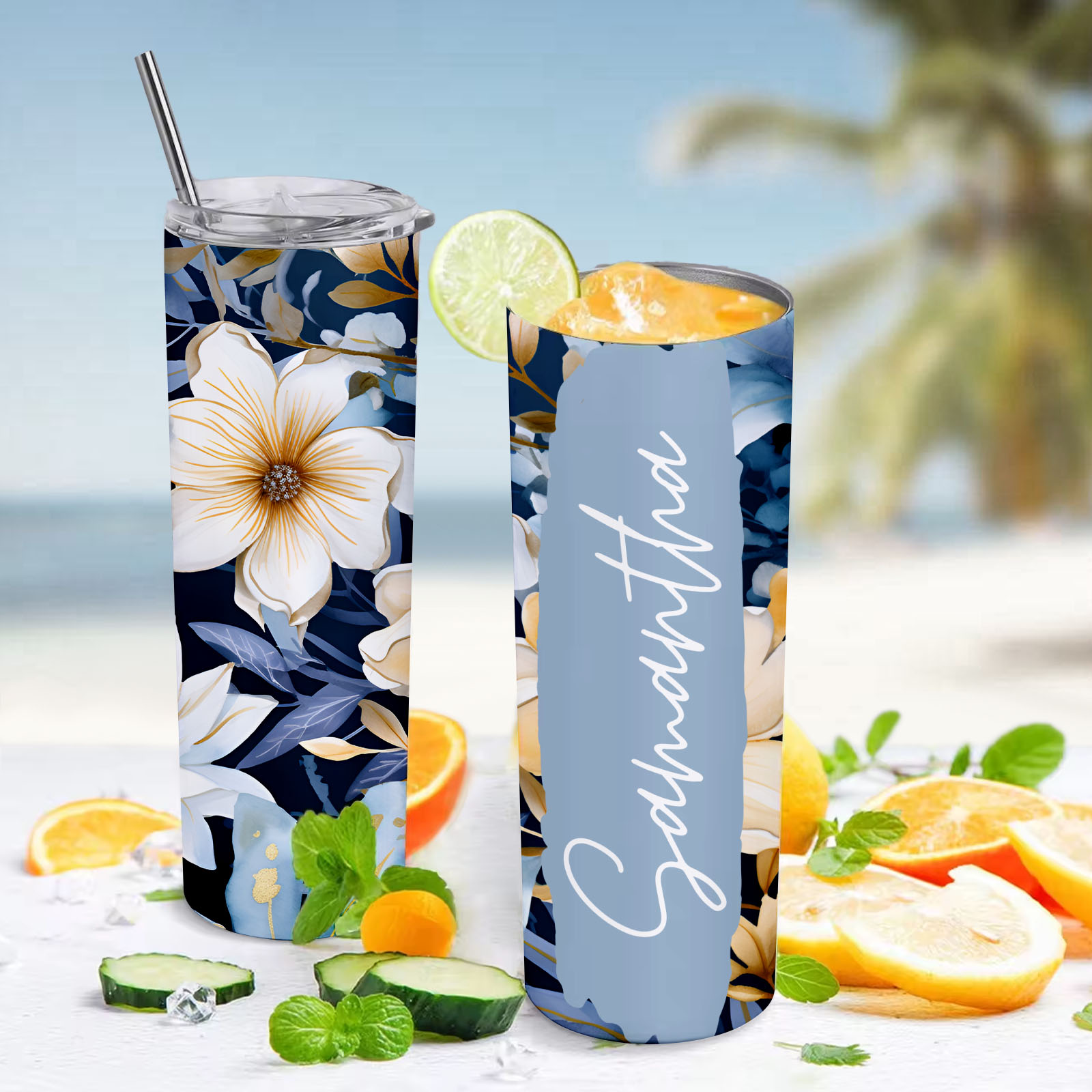 Name Floral Tumbler Custom Beautiful Water Cup Girl Gift