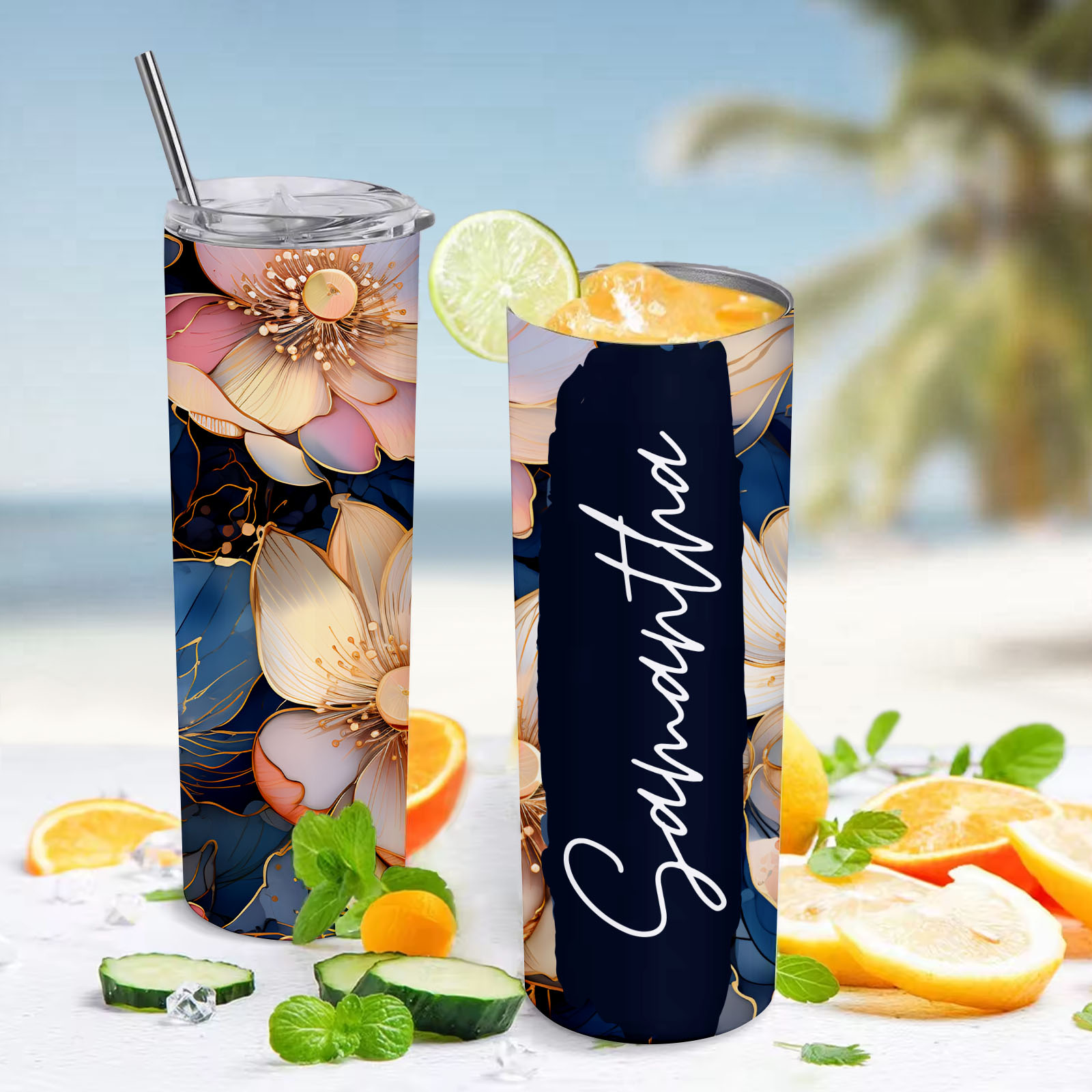 Flower Cup Personalized Custom Name Floral Tumbler