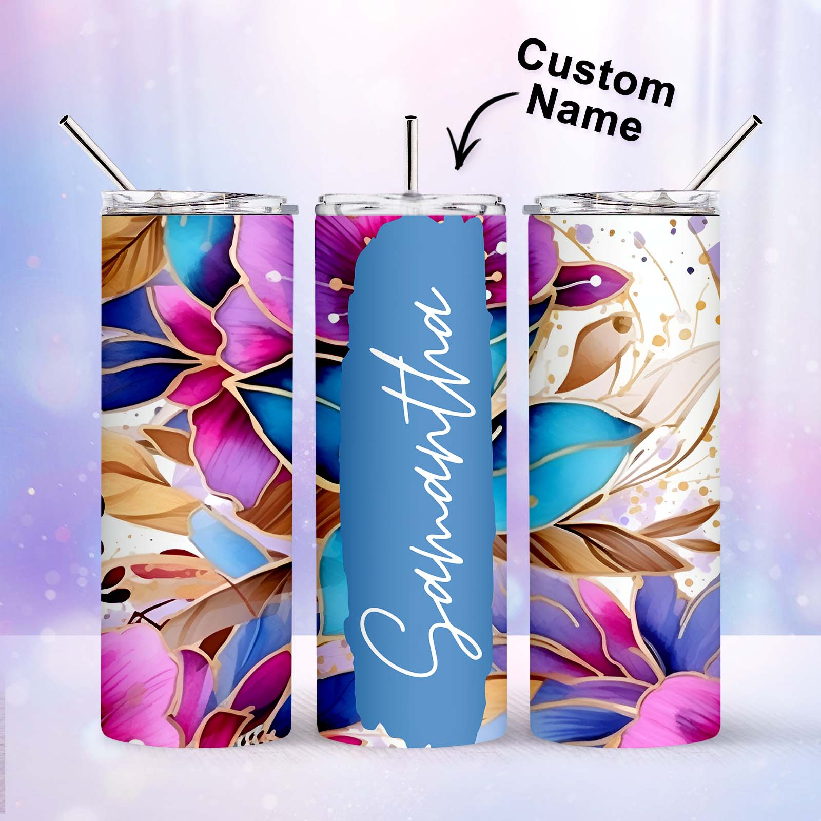 Wedding Gift Name Floral Tumbler Skinny Sublimation Seamless Gift