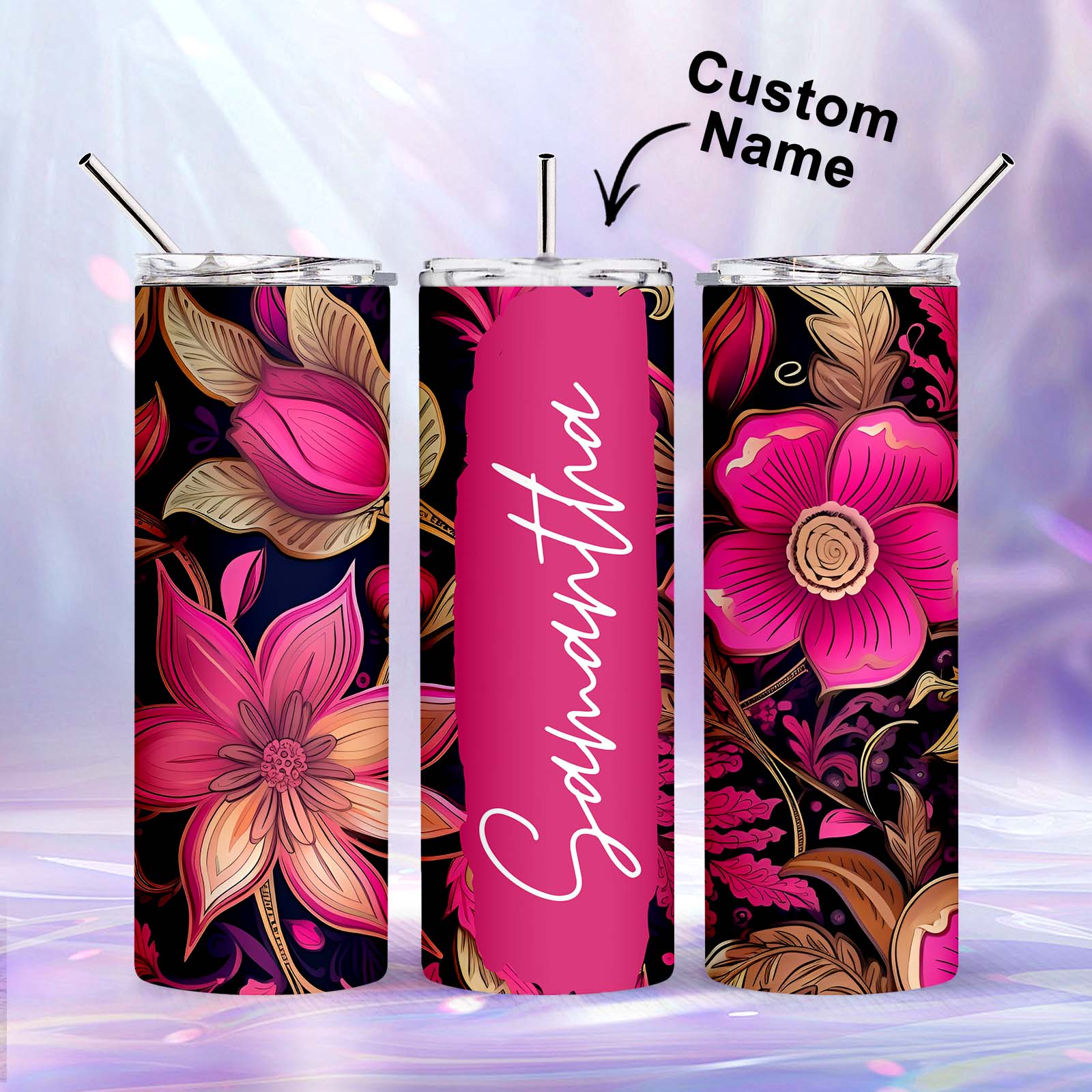 Personalized Text Floral Tumbler 20oz Creative Gift for Girl
