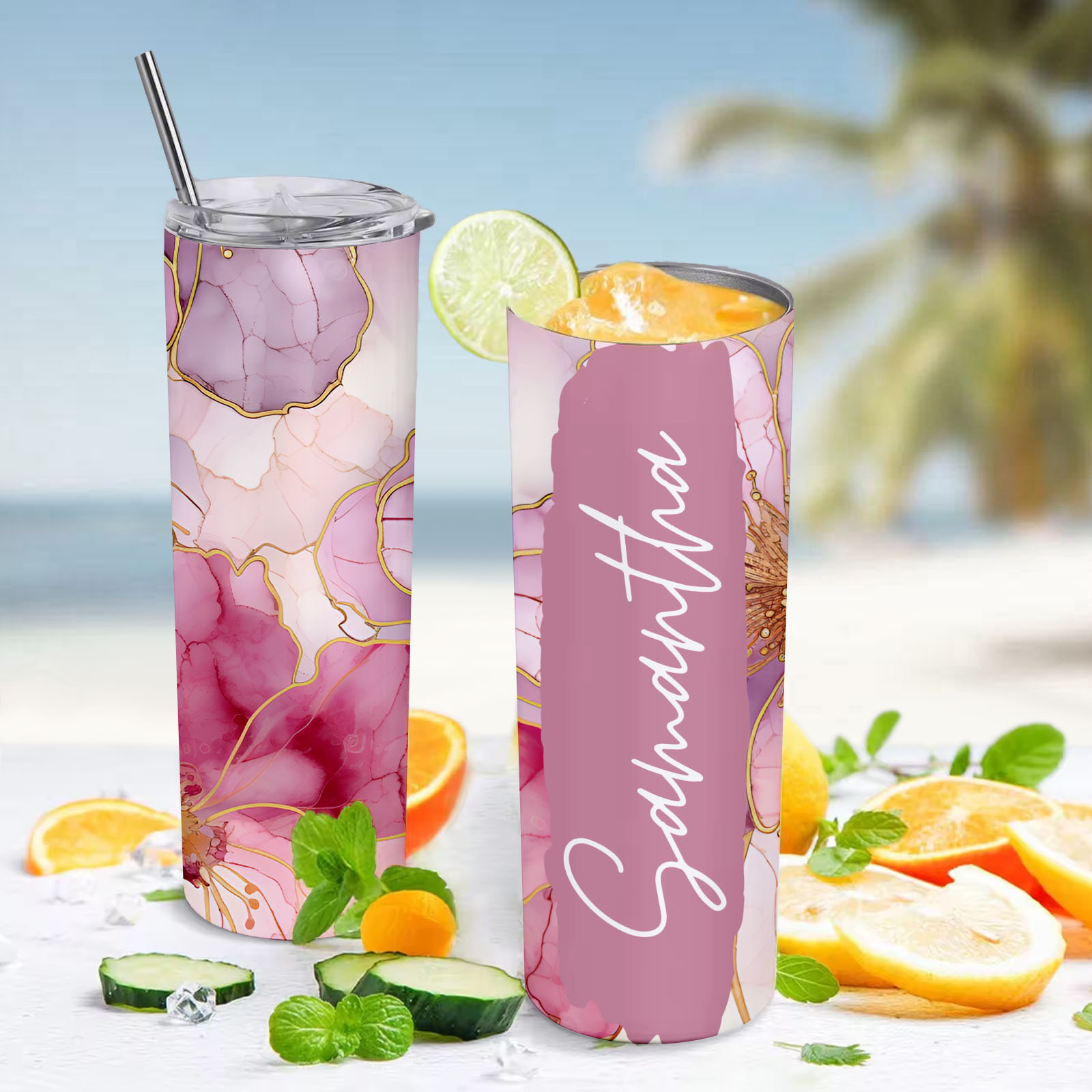 Personalized Name Floral Tumbler Creative Summer Gift for Her